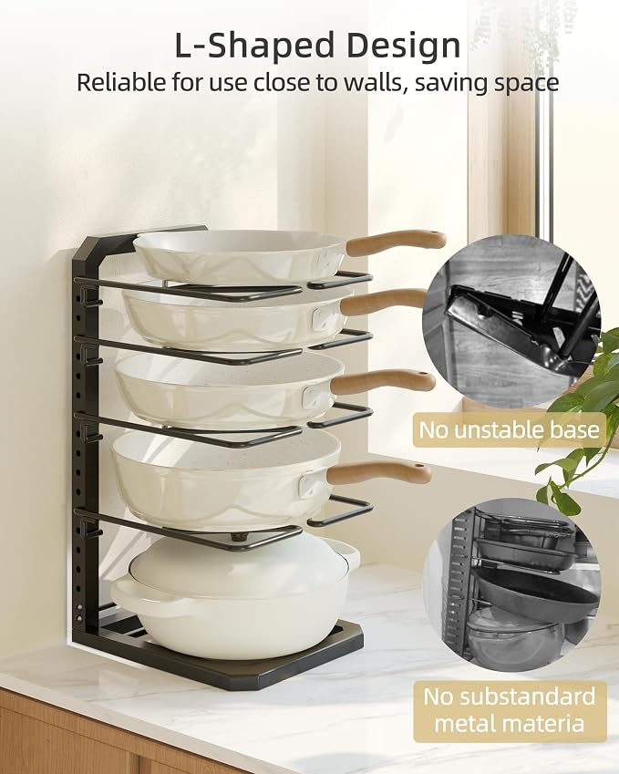 Pots and Pans Organizer under Cabinet, 5 Adjustable Tiers Heavy-Duty Pan Pot - Image 5