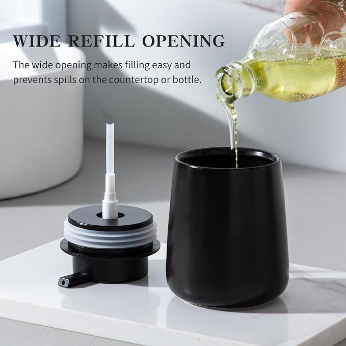 Enra Black Soap Dispenser, 12 oz Ceramic Hand Lotion Dispenser, Refillable Dish - Image 3