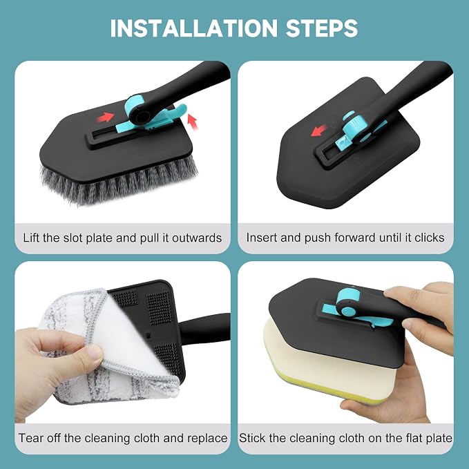 nacena Shower Scrubber with Long Handle, 4 in 1 Tile Tub Scrubber Brush with 3 - Image 6