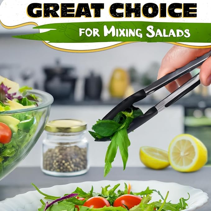 Kitchen Tongs Set of 3-7/9/12" Silicone Tipped Tongs - Image 6