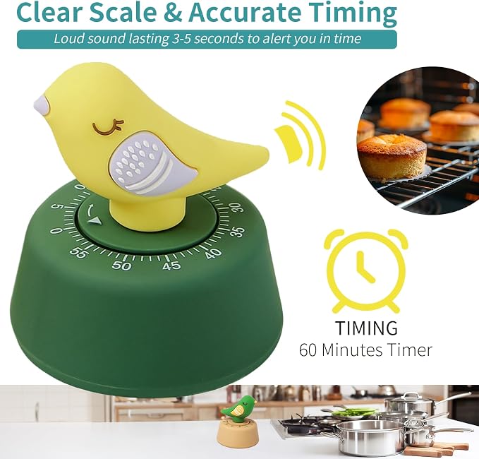 Mechanical Kitchen Timer, Cute Wind Up 60-Minute Manual Countdown - Image 4