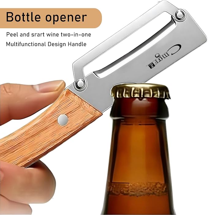 Multifunctional Vegetable Peeler, Wooden Handle & Bottle Opener Stainless Steel - Image 3