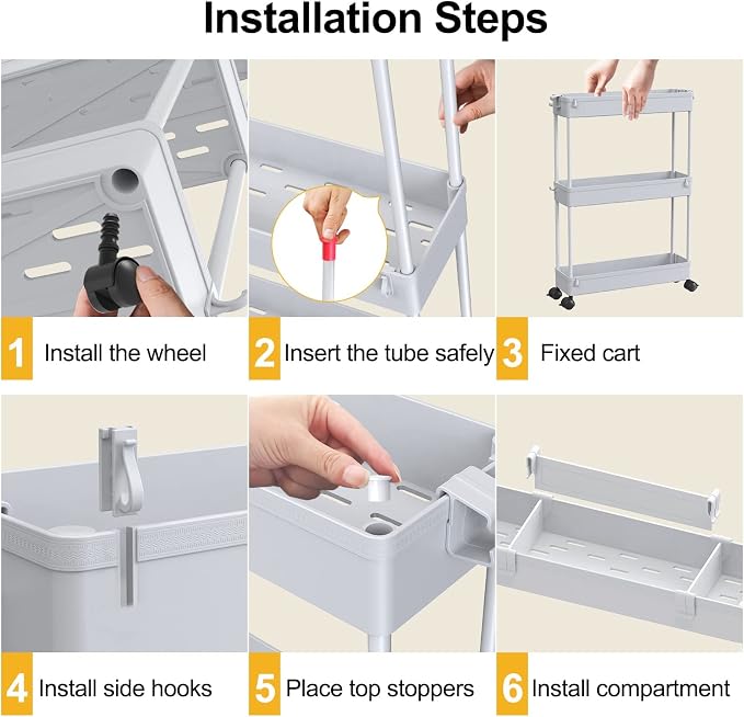 SPACELEAD Slim Storage Cart 4 Tier, Bathroom Organizer Rolling Utility - Image 5