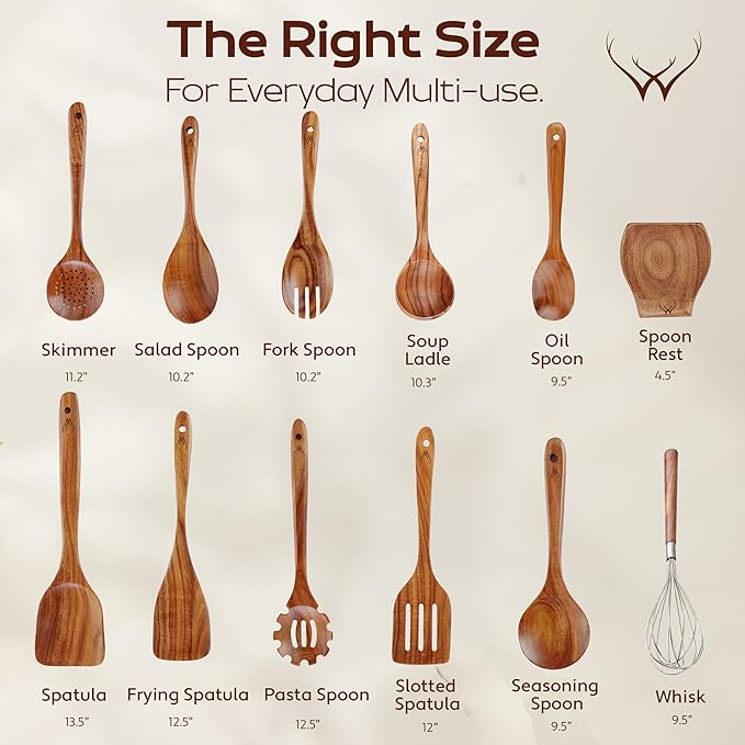 12 Pcs Wooden Cooking Utensils Set – Luxury Wooden Kitchen Utensils - Image 3