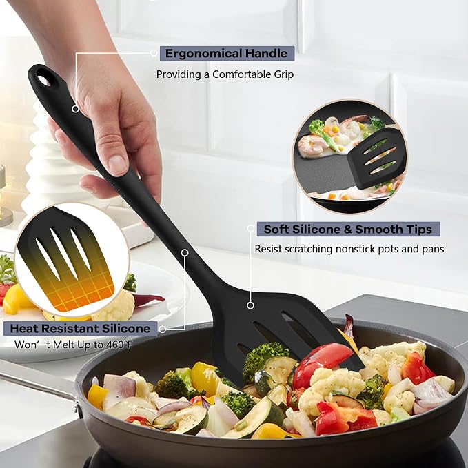 TeamFar Silicone Cooking Utensils, 446°F Heat Resistant Kitchen Gadgets Tools - Image 3