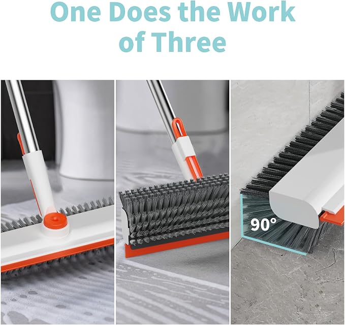 AIR U+ Floor Scrub Brush with Long Handle, 3 in 1 Scrape and Heavy-Duty Stiff - Image 3
