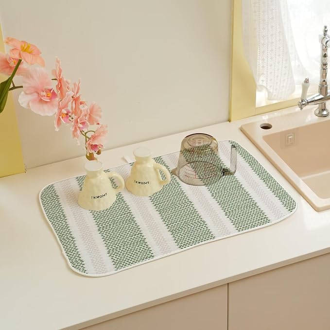 Boho Sage Green Dish Drying Mat 18 x 24 inch Modern Geometry Polka Dot Striped - Image 6