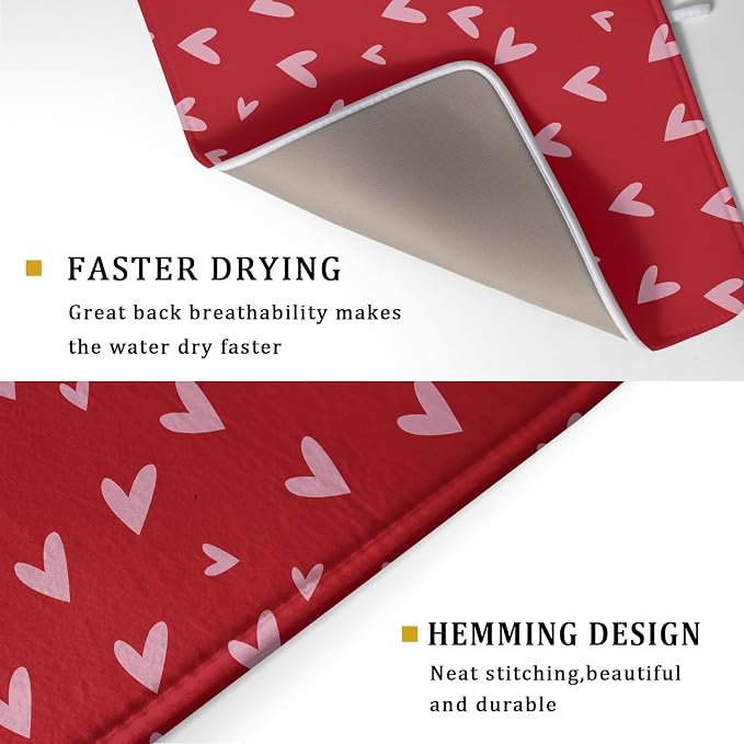 Valentines Dish Drying Mat for Kitchen Counter 18x24 Inch Valentine's Day Red - Image 3