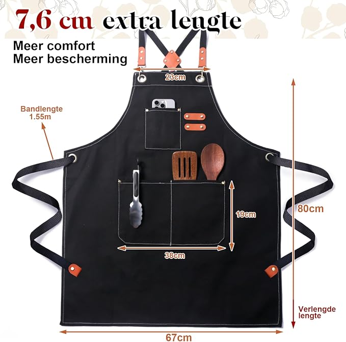 Plus Size Kitchen Apron for Men Women, Cross Back Cotton Canvas Chef Apron - Image 5