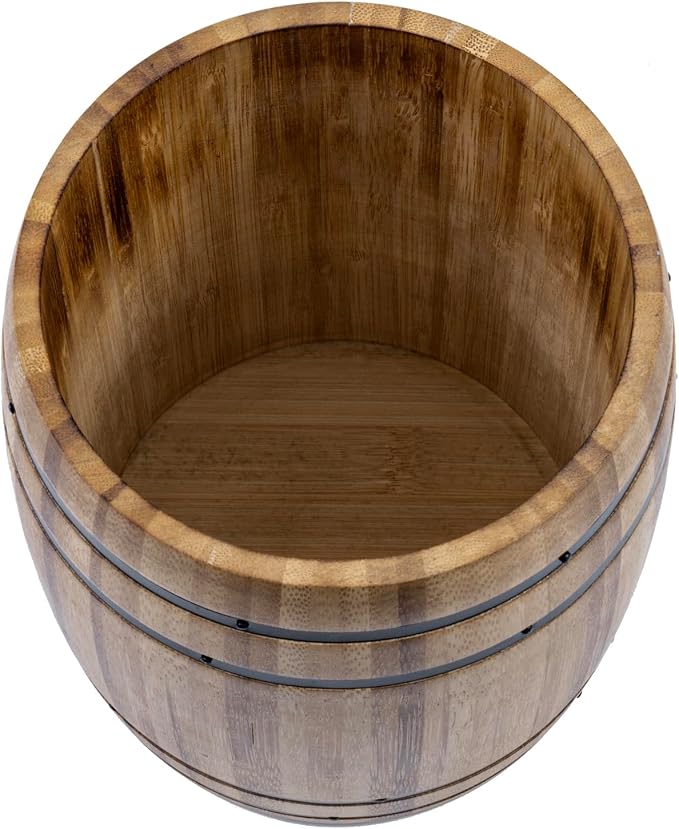 MyGift Wine Barrel Design Kitchen Utensil Crock, Light Brown Solid Bamboo Wood - Image 6