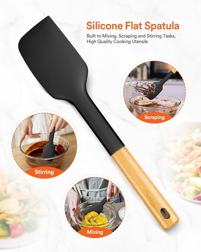 Silicone Heavy-Duty Spatula, Sturdy Bpa-Free Matte Silicone, Wooden Handle - Image 6