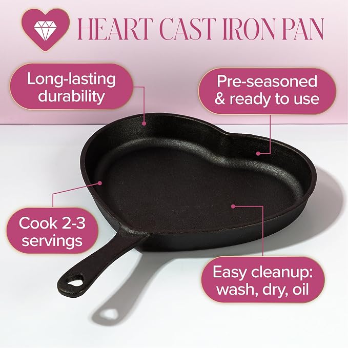 Paris Hilton Pre-Seasoned Cast Iron Heart Skillet Pan, Heavy-Duty Frying Pan - Image 2