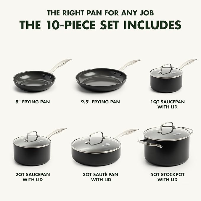 GreenPan Canterbury 10 Piece Cookware Pot and Pans Set, Hard Anodized PFAS-Free - Image 3