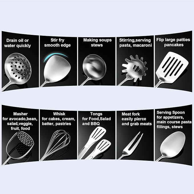 Stainless Steel Kitchen Utensils 12 Pcs, Small Cooking Utensils Set, Serving - Image 7