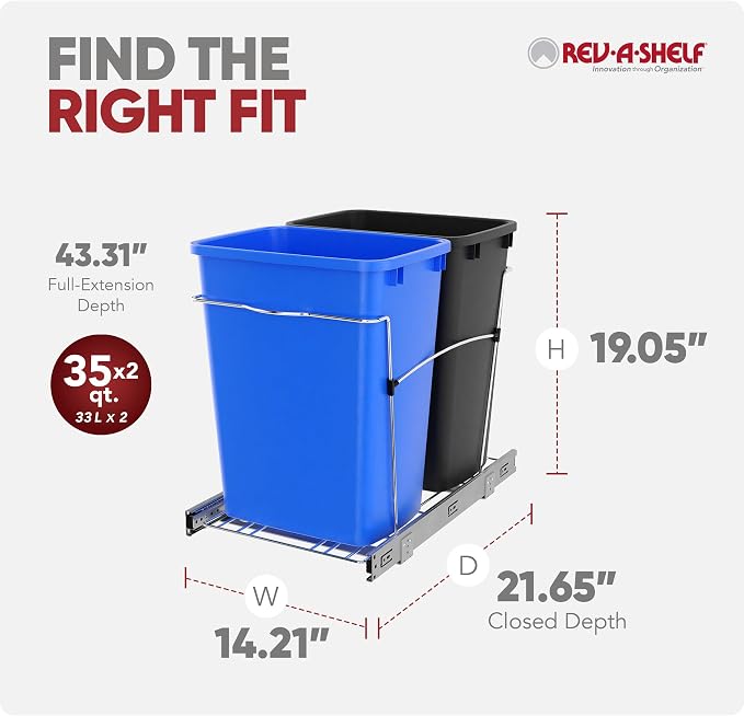 Rev-A-Shelf RV-18KD-2218C-S Double Pullout Trash Cans - Image 3