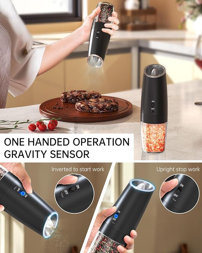 CIRCLE JOY Gravity Electric Pepper Grinder Rechargeable Salt Grinder Pepper - Image 4