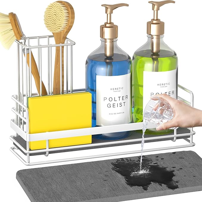 Yofidra Sink Caddy with Stone Drying Tray: Stainless Steel Soap Dispenser by Yofidra