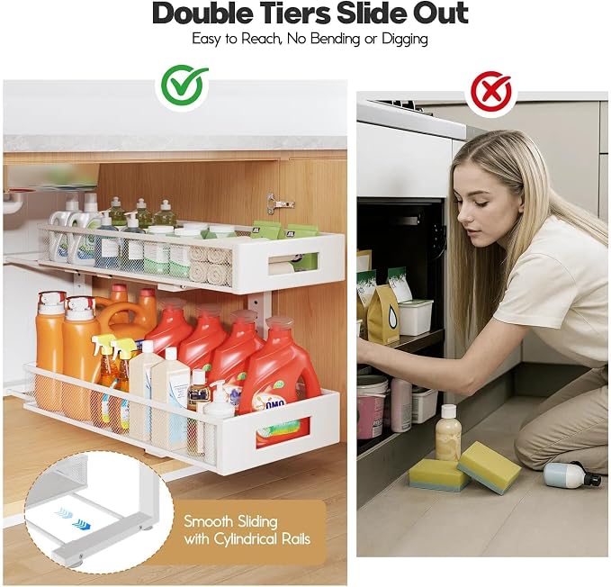 2 Packs 21IN Depth Under Sink Organizer, 2-Tier Pull Out Cabinet Organizer - Image 7