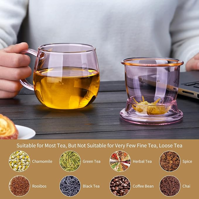 DOPUDO 11oz Pink Glass Tea Cup - Image 6