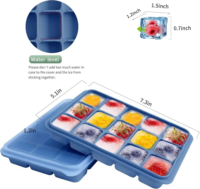 Ice Cube Trays Set of 2, Easy Release 15 Flexible Silicone Ice Cube Molds - Image 2