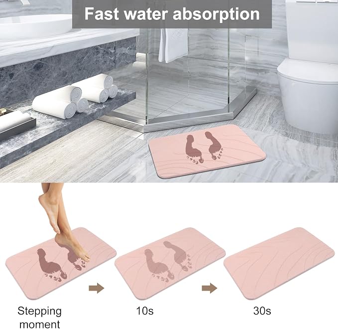 2 Pack Diatomaceous Earth Shower Mat, Stone Bath Mat, Nonslip Super Absorbent - Image 4