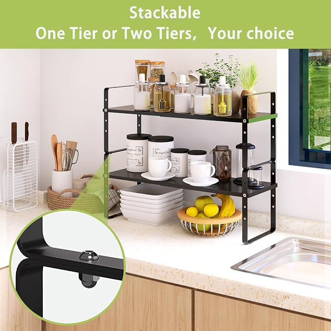 Across-Star Expandable Cabinet Shelf Organizer Rack, Stackable Kitchen Counter - Image 4