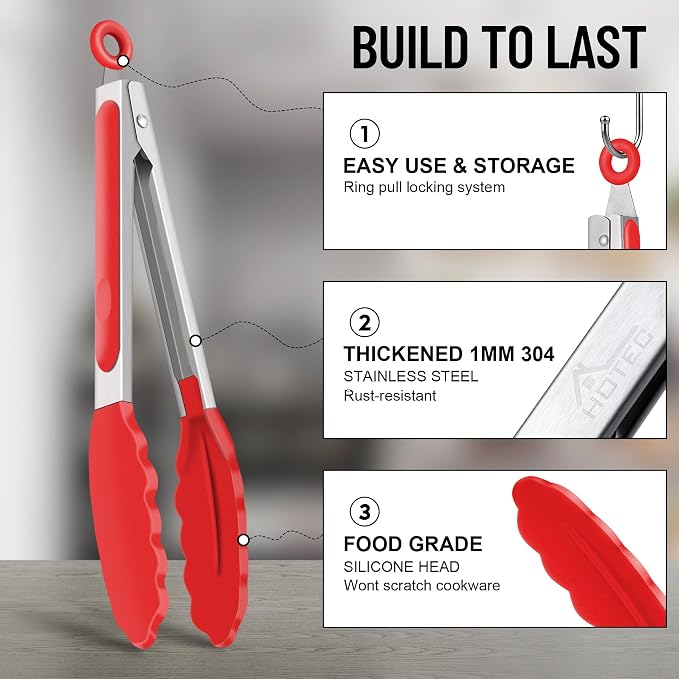 Hotec Silicone Kitchen Tongs for Cooking 9-Inch Serving Tongs - Image 2