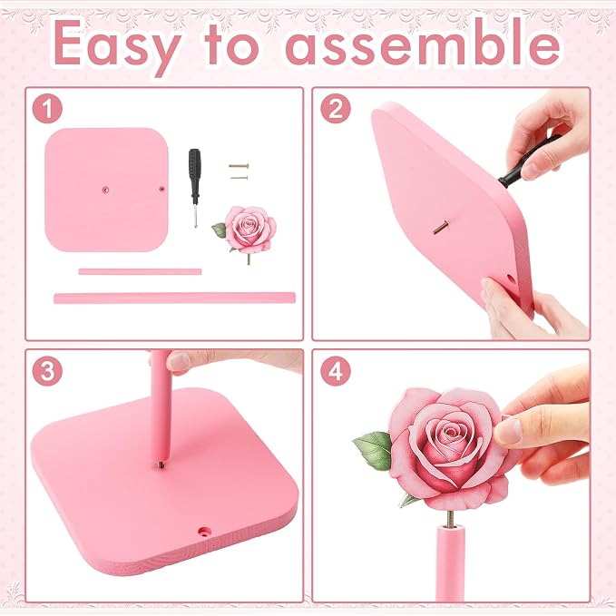 Leinuosen Pink Rose Paper Towel Holder Coquettish Cute Rose Wooden Paper Towel - Image 3