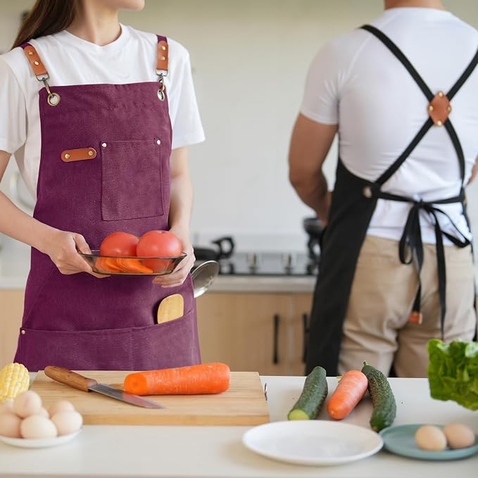 Aoomzoon Canvas Aprons for Men Chef Apron, Work Apron - 16oz Heavy Duty Cross - Image 6