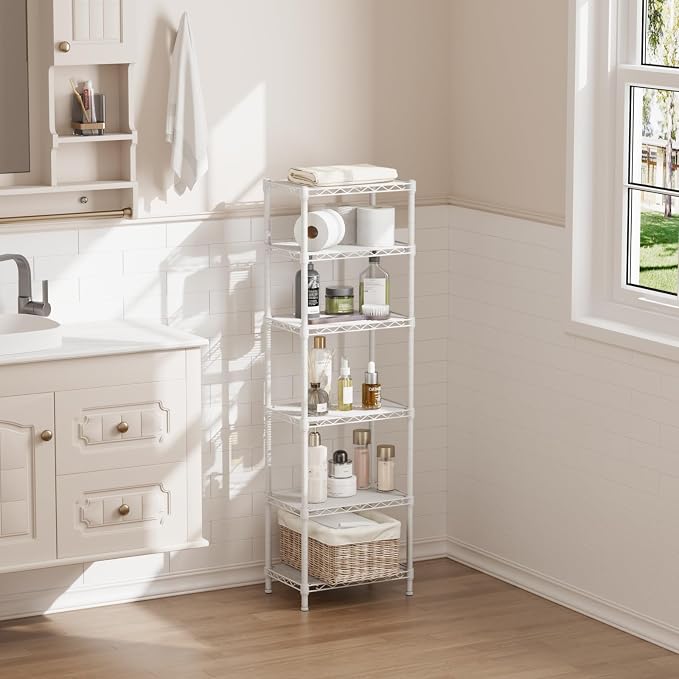 SINGAYE 6 Shelves Storage Shelf Wire Closet Bathroom Organizers Metal Pantry - Image 9