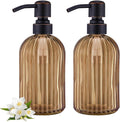16 OZ Amber Glass Soap Dispenser, Amber Stripe Bathroom Hand Soap Dispensers by LEETCPHOME