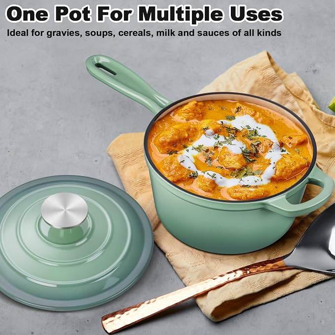 1 Qt & 2 Qt Saucepan Set, Leonyo Enameled Cast Iron Sauce Pan, Cast Iron Dutch - Image 7