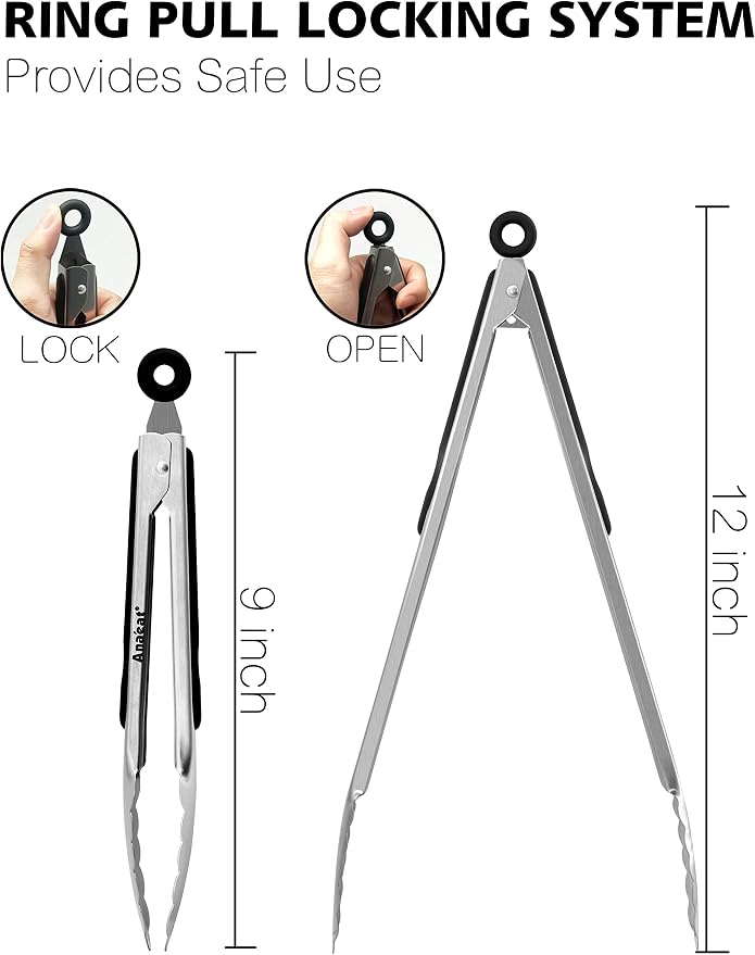 Anaeat Premium Stainless Steel Kitchen Tong Set of 2 - Image 7