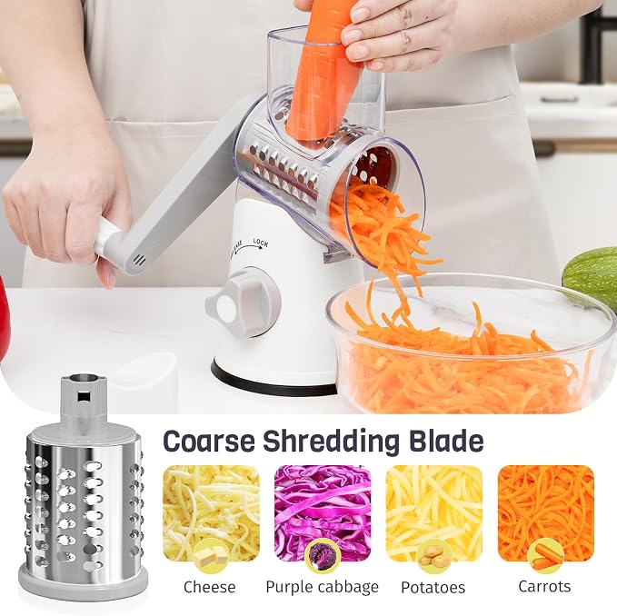 Rotary Cheese Grater Hand Crank, 3 Blades Slicer Shredder, Cheese Grater - Image 4