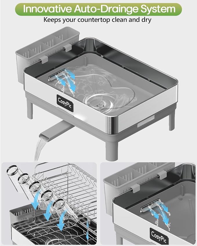 2 Tier Dish Drying Rack, Thicker Premium 304 Stainless Steel Dish Racks - Image 5