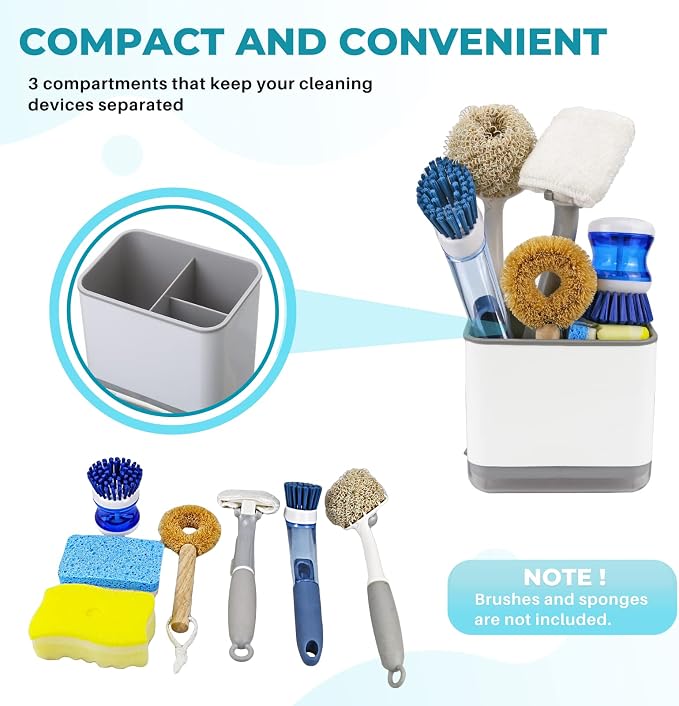 KeFanta Sink Counter Caddy, Plastic Dish Sponge Holder, Kitchen Brush and - Image 2
