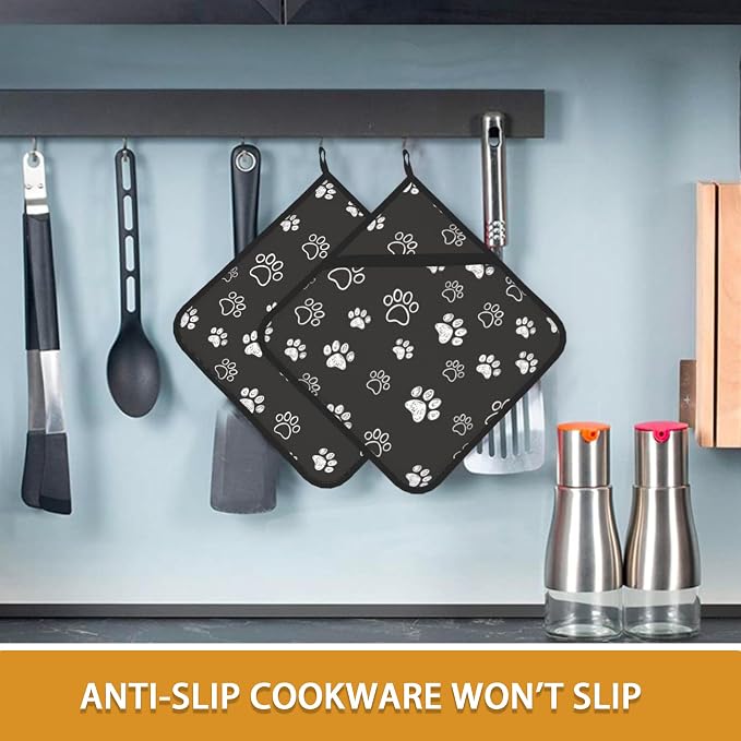 Cute Cat Dog Paw Pot Holder Set of 2, Heat Resistant Potholders Oven Hot Pads - Image 6