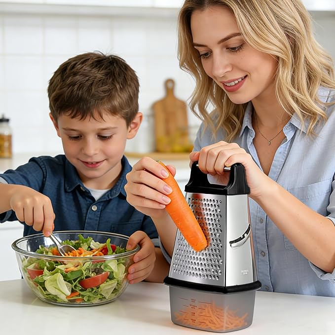 Ourokhome Cheese Grater with Handle, Stainless Steel Box Grater, 4 Side Kitchen - Image 2