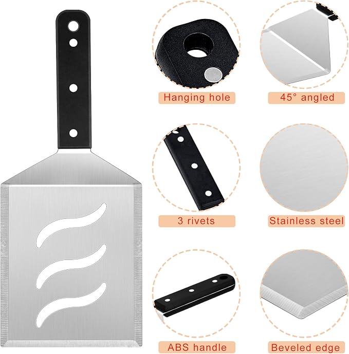 HaSteeL Metal Spatula Set, Heavy Duty Stainless Steel Large Griddle Spatula - Image 3