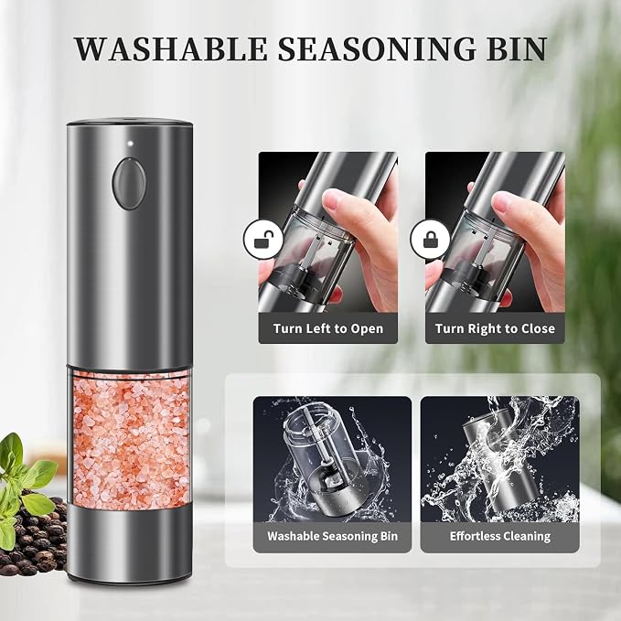 Electric Salt and Pepper Grinder Set, Upgraded Larger Capacity Stainless Steel - Image 5