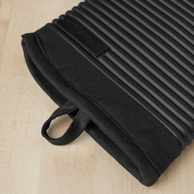 KITCHENAID Ribbed Soft Silicone Oven Mitt 2-Pack Set, Matte Black - Image 2