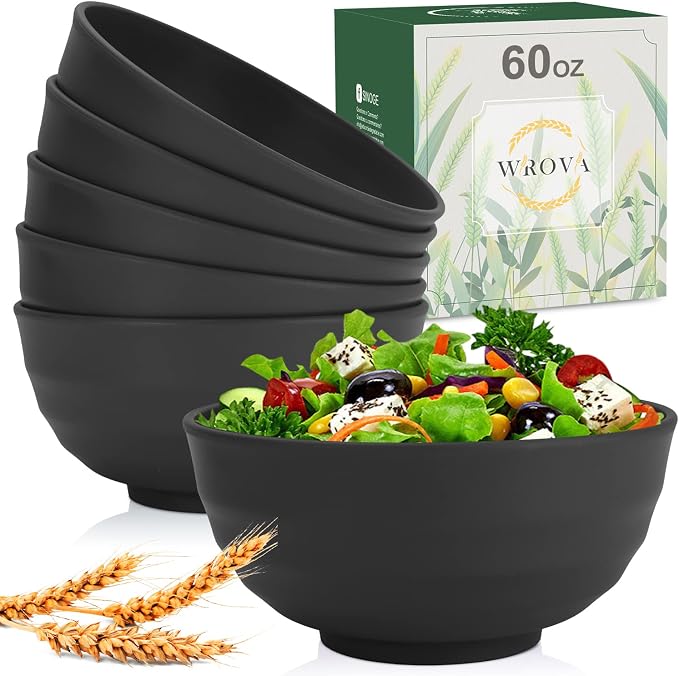 Wrova Wheat Straw Bowls Set 60 OZ Unbreakable Large Cereal Bowls Set of 6 by WROVA