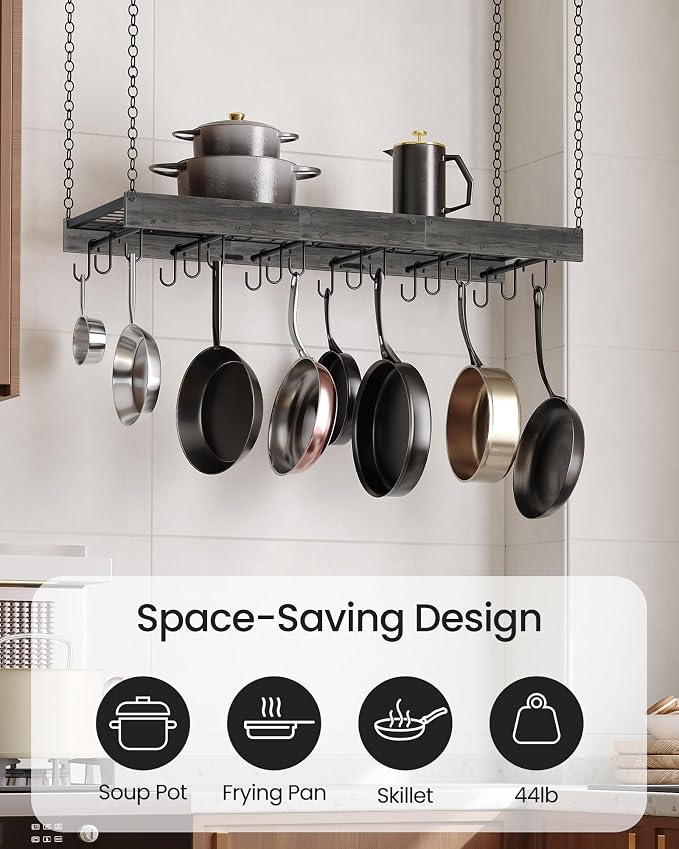 CHOEZON Hanging Pot Rack, 35.4" L x 13" W Ceiling Pot Hanger, Industrial Style - Image 5