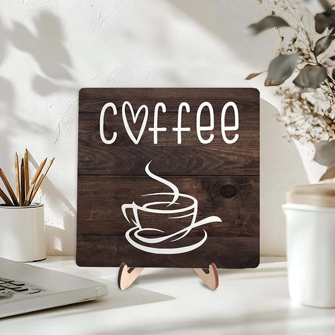 Coffee Bar Sign Plaque Decor, Coffee Bar Accessories, Rustic Wooden Tabletop - Image 3