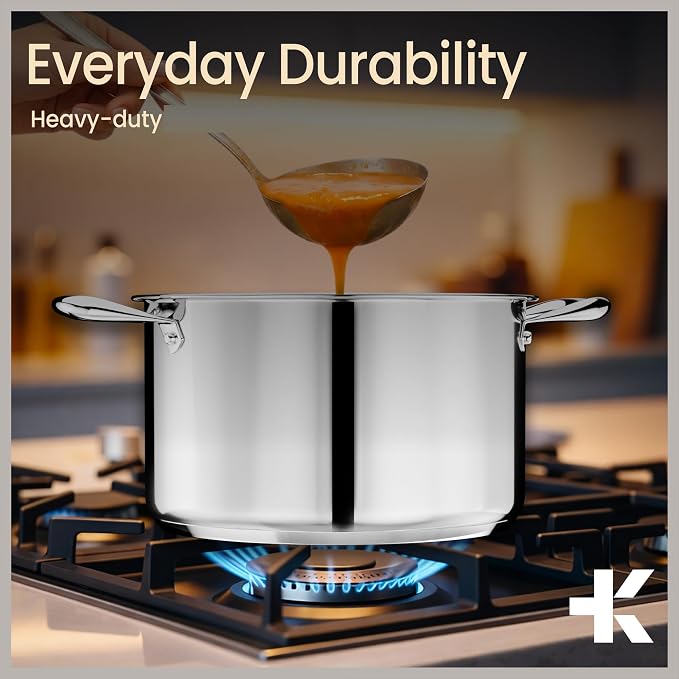Stainless Steel Stockpot with Tempered Glass Lid 8 Quart, Durable 18/0 - Image 7