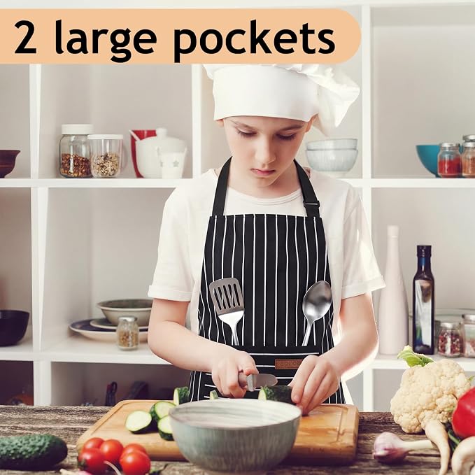 2 Pack Stripes Kids Apron, Kids Cooking Aprons - Image 6