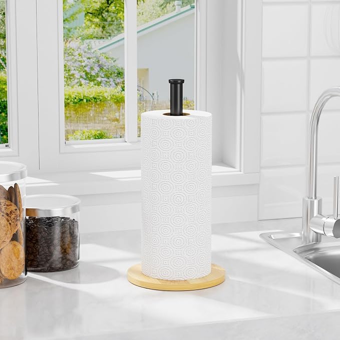 Wooden Paper Towel Holder Countertop, Non-Slip Base, Stainless Steel, - Image 6