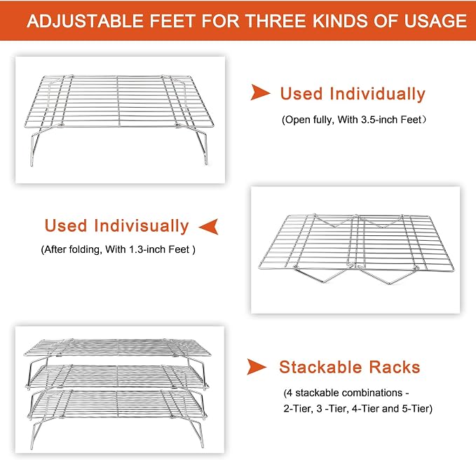 P&P CHEF Cooling Rack, 5-Tier Stainless Steel Stackable Baking Cooking Racks - Image 2