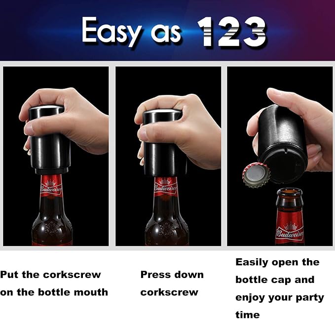 Father's Day Gift for Dad, YUDANSI Push Down Bottle Opener, Automatic Beer - Image 3