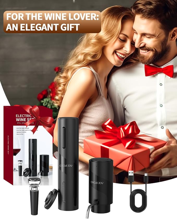 CIRCLE JOY 5-in-1 Electric Wine Bottle Opener Set, Rechargeable Wine Opener Kit - Image 8